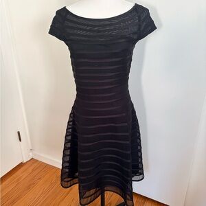 Avery G Black Sheer-Striped Fit & Flare Midi Dress